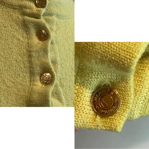 ✨RARE Hermès Logo Gold Button Cashmere Silk Wool Cropped Sweater Top Vest - Picture 3 of 16